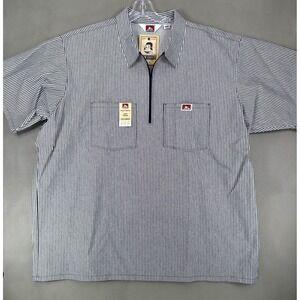 Ben Davis Half Zip Shirt 3XL Navy White Stripe Short Sleeve Oversized Workwear